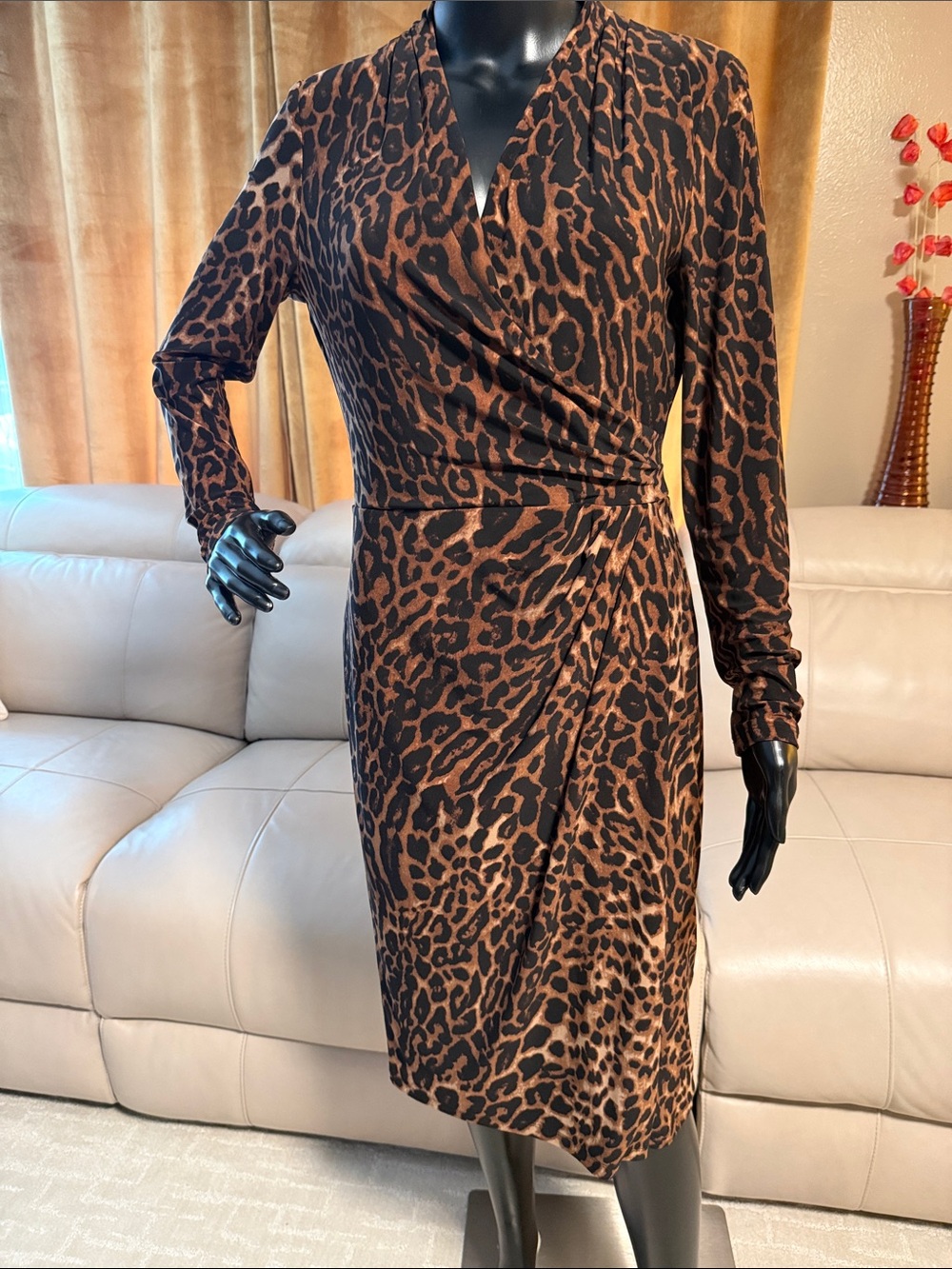 Lauren Ralph Lauren Leopard-Print Wrap Dress in Brown and Black